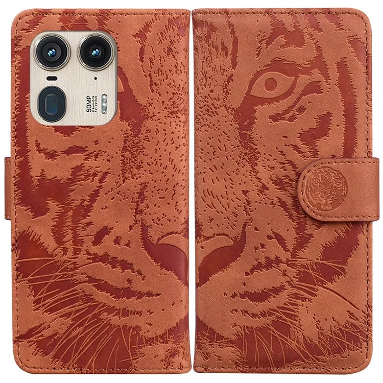 For Motorola Edge 50 Ultra 5G / Moto X50 Ultra 5G Case Tiger Imprint PU Leather Flip Phone Cover