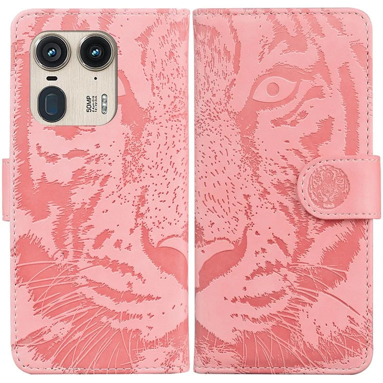 For Motorola Edge 50 Ultra 5G / Moto X50 Ultra 5G Case Tiger Imprint PU Leather Flip Phone Cover
