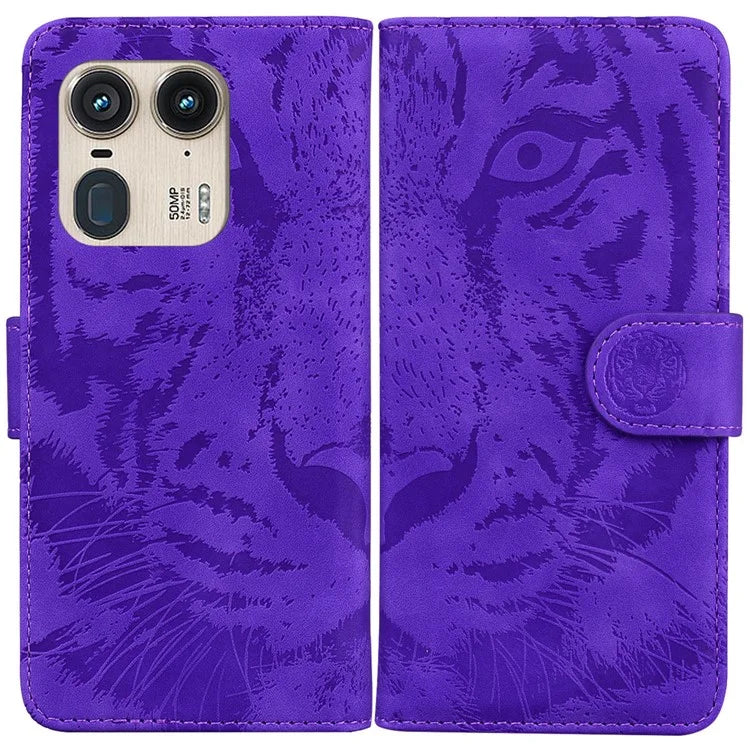 For Motorola Edge 50 Ultra 5G / Moto X50 Ultra 5G Case Tiger Imprint PU Leather Flip Phone Cover