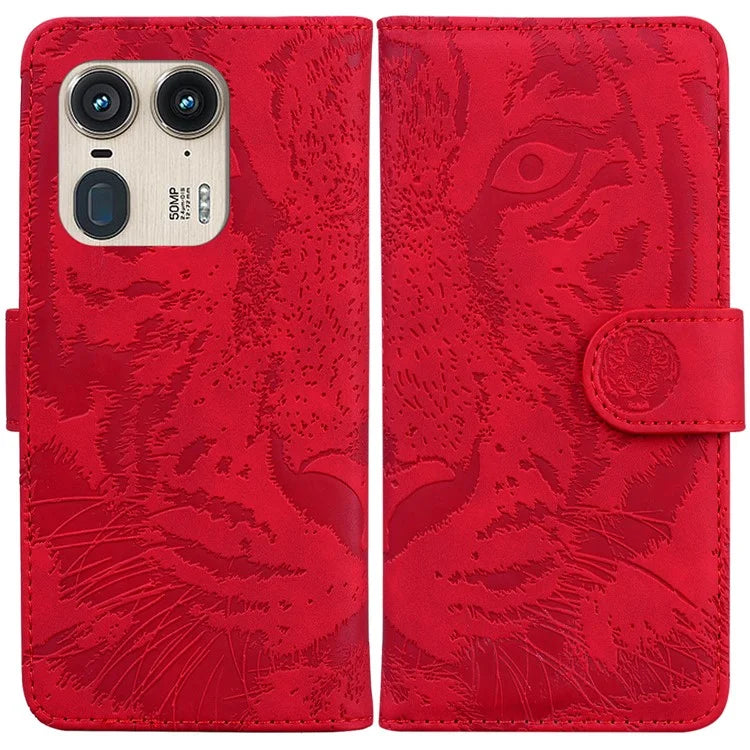 For Motorola Edge 50 Ultra 5G / Moto X50 Ultra 5G Case Tiger Imprint PU Leather Flip Phone Cover