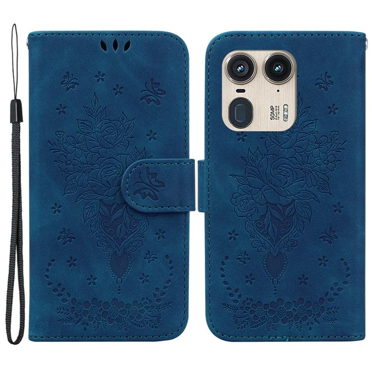 For Motorola Edge 50 Ultra 5G / Moto X50 Ultra 5G Wallet Case PU Leather Phone Cover Butterfly Flower Imprint