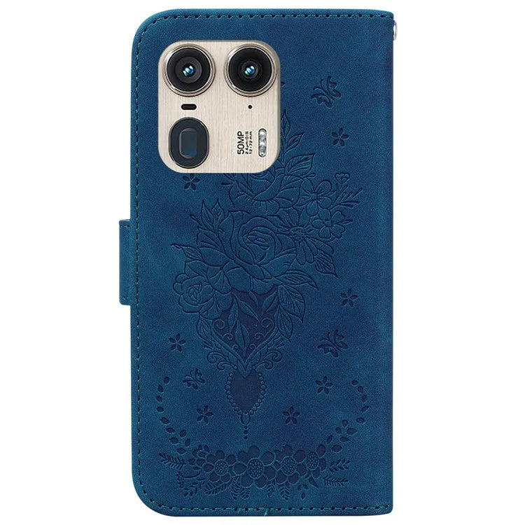 For Motorola Edge 50 Ultra 5G / Moto X50 Ultra 5G Wallet Case PU Leather Phone Cover Butterfly Flower Imprint