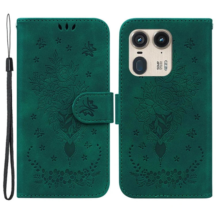For Motorola Edge 50 Ultra 5G / Moto X50 Ultra 5G Wallet Case PU Leather Phone Cover Butterfly Flower Imprint