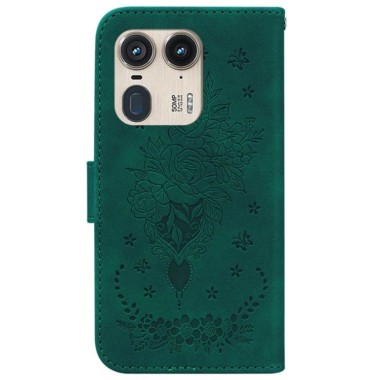 For Motorola Edge 50 Ultra 5G / Moto X50 Ultra 5G Wallet Case PU Leather Phone Cover Butterfly Flower Imprint