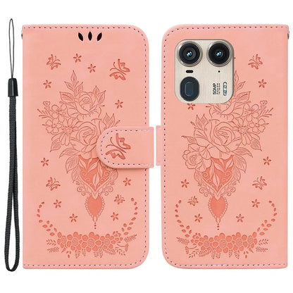For Motorola Edge 50 Ultra 5G / Moto X50 Ultra 5G Wallet Case PU Leather Phone Cover Butterfly Flower Imprint