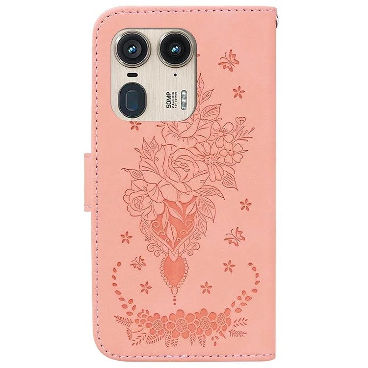 For Motorola Edge 50 Ultra 5G / Moto X50 Ultra 5G Wallet Case PU Leather Phone Cover Butterfly Flower Imprint