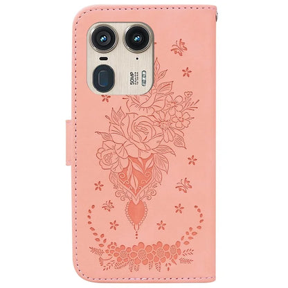 For Motorola Edge 50 Ultra 5G / Moto X50 Ultra 5G Wallet Case PU Leather Phone Cover Butterfly Flower Imprint