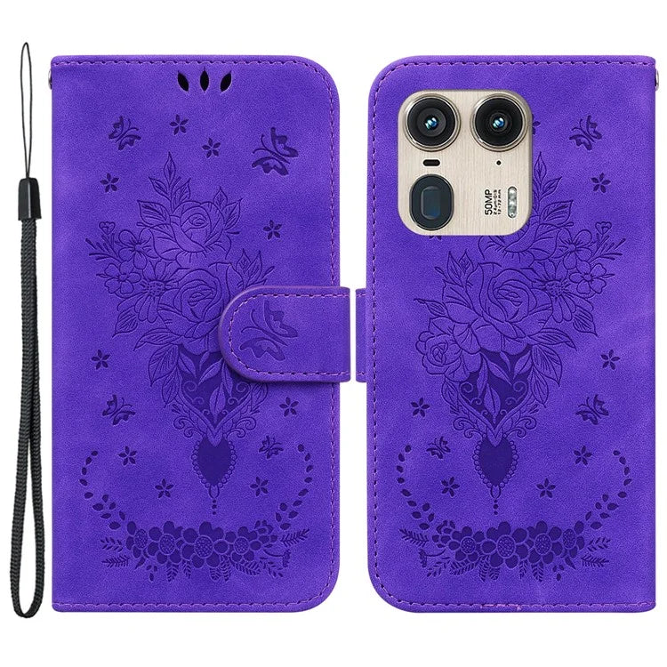 For Motorola Edge 50 Ultra 5G / Moto X50 Ultra 5G Wallet Case PU Leather Phone Cover Butterfly Flower Imprint
