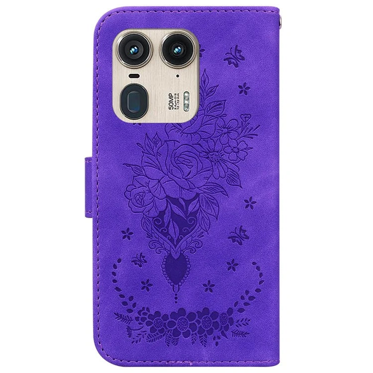 For Motorola Edge 50 Ultra 5G / Moto X50 Ultra 5G Wallet Case PU Leather Phone Cover Butterfly Flower Imprint