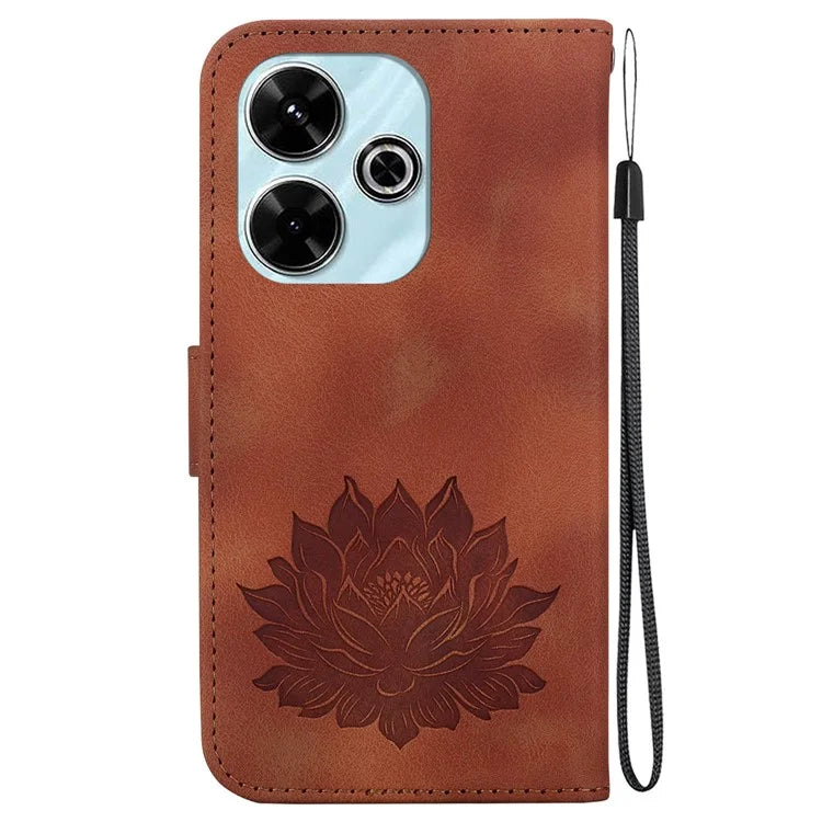 For Xiaomi Redmi 13 5G / 13 4G / Poco M6 4G Phone Case Lotus Imprint Leather Flip Wallet Cover