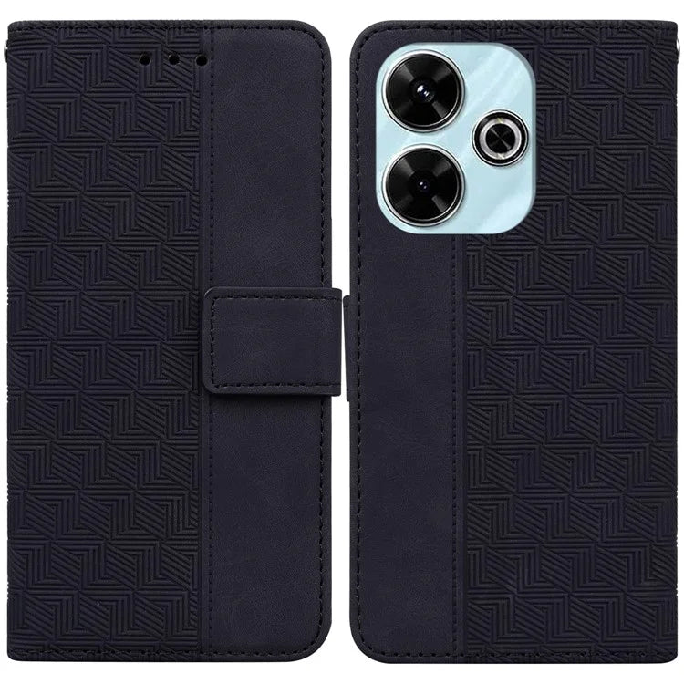 For Xiaomi Redmi 13 5G / 13 4G / Poco M6 4G Case PU Leather Wallet Geometry Imprint Phone Cover