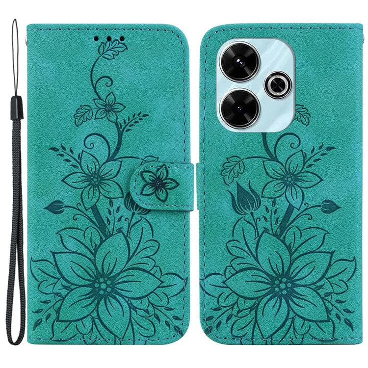 For Xiaomi Redmi 13 5G / 13 4G / Poco M6 4G Case PU Leather Lily Flower Anti-Drop Phone Cover