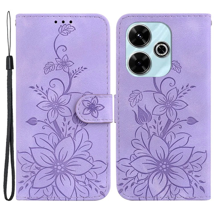 For Xiaomi Redmi 13 5G / 13 4G / Poco M6 4G Case PU Leather Lily Flower Anti-Drop Phone Cover
