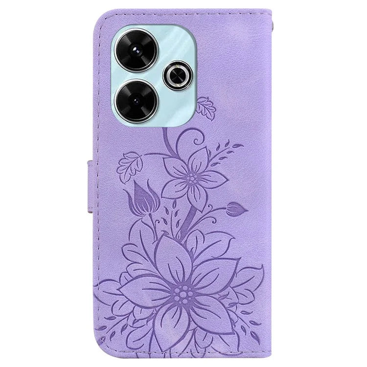 For Xiaomi Redmi 13 5G / 13 4G / Poco M6 4G Case PU Leather Lily Flower Anti-Drop Phone Cover