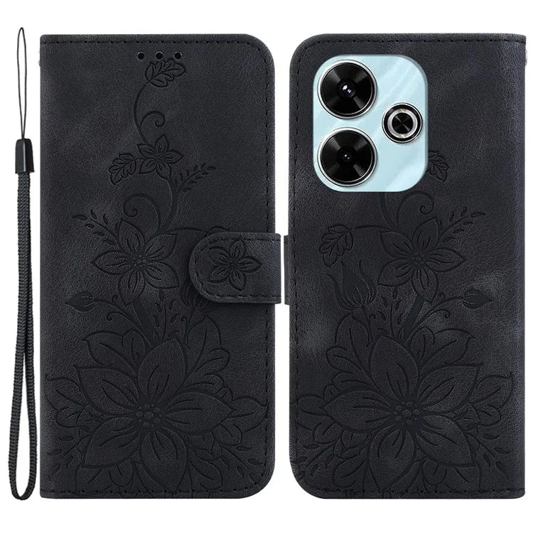 For Xiaomi Redmi 13 5G / 13 4G / Poco M6 4G Case PU Leather Lily Flower Anti-Drop Phone Cover