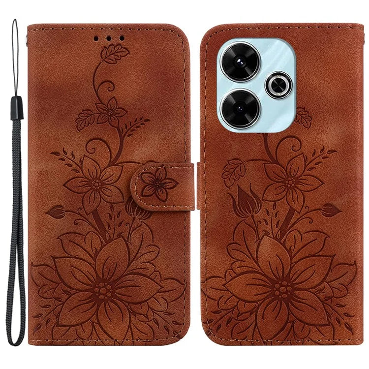 For Xiaomi Redmi 13 5G / 13 4G / Poco M6 4G Case PU Leather Lily Flower Anti-Drop Phone Cover