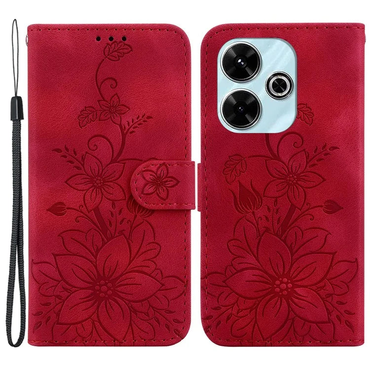 For Xiaomi Redmi 13 5G / 13 4G / Poco M6 4G Case PU Leather Lily Flower Anti-Drop Phone Cover