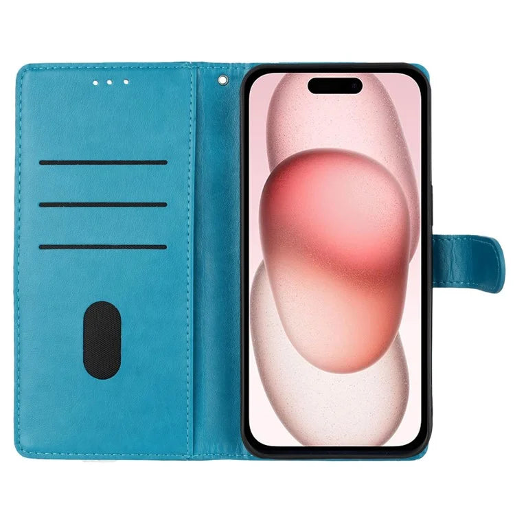 For iPhone 16 Plus Case Butterfly Flower Imprint Wallet Leather Phone Cover with Stand