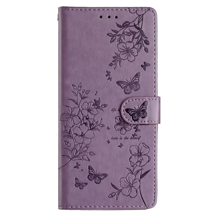 For iPhone 16 Pro Max Case Butterfly Floral Imprint Leather Stand Phone Cover with Wallet