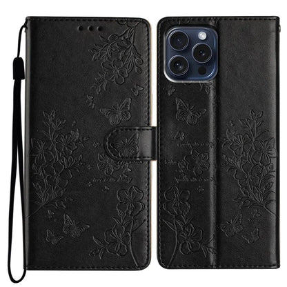 For iPhone 16 Pro Max Case Butterfly Floral Imprint Leather Stand Phone Cover with Wallet