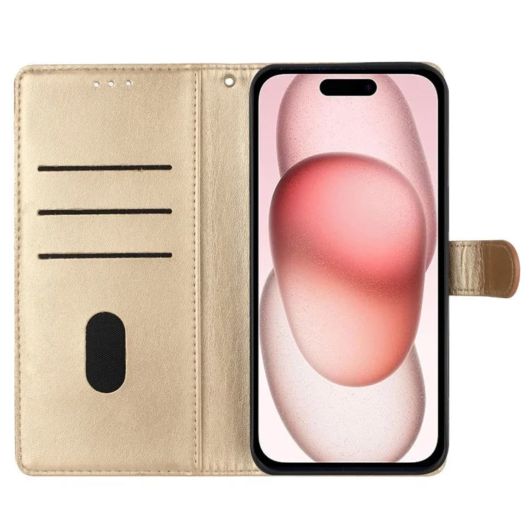 For iPhone 15 Wallet Case Butterfly Floral Imprint Leather Phone Cover with Strap