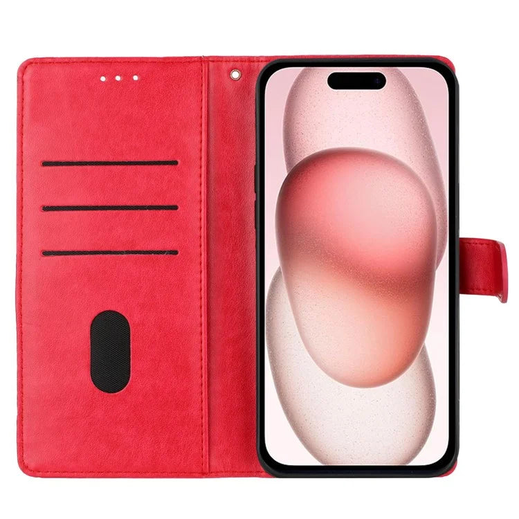 For iPhone 15 Wallet Case Butterfly Floral Imprint Leather Phone Cover with Strap