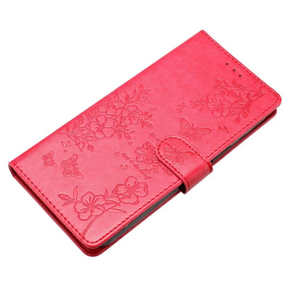 For iPhone 15 Wallet Case Butterfly Floral Imprint Leather Phone Cover with Strap