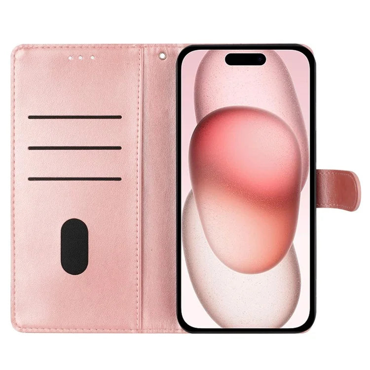 For iPhone 15 Wallet Case Butterfly Floral Imprint Leather Phone Cover with Strap