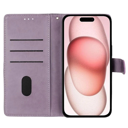 For iPhone 15 Wallet Case Butterfly Floral Imprint Leather Phone Cover with Strap