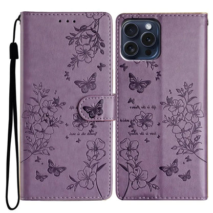 For iPhone 13 Pro Wallet Case Butterfly Floral Imprint Leather Phone Cover with Stand
