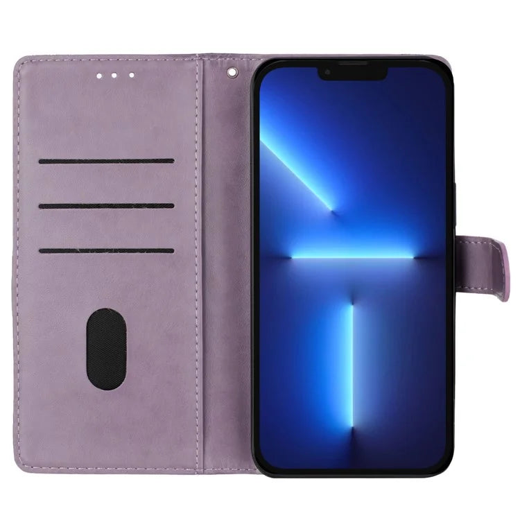 For iPhone 13 Pro Wallet Case Butterfly Floral Imprint Leather Phone Cover with Stand