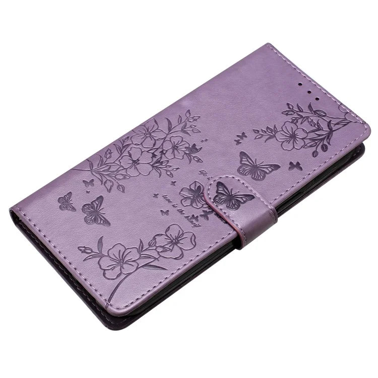 For iPhone 13 Pro Wallet Case Butterfly Floral Imprint Leather Phone Cover with Stand