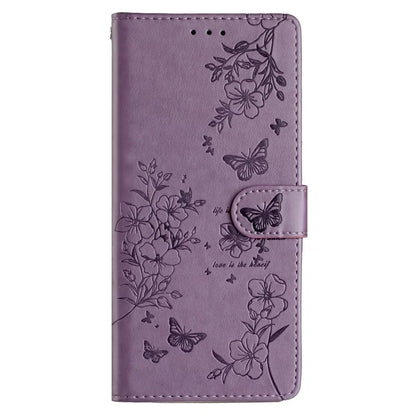 For iPhone 13 Pro Wallet Case Butterfly Floral Imprint Leather Phone Cover with Stand