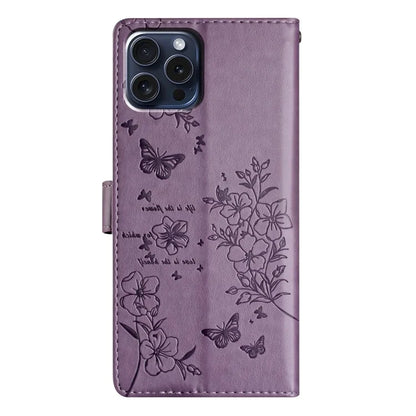 For iPhone 13 Pro Wallet Case Butterfly Floral Imprint Leather Phone Cover with Stand