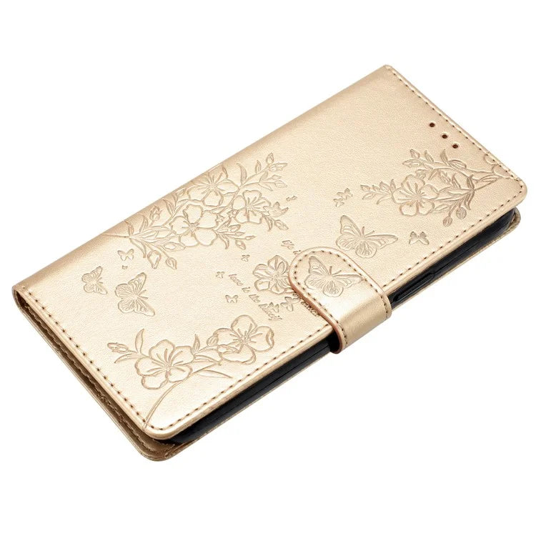 For iPhone 13 Pro Wallet Case Butterfly Floral Imprint Leather Phone Cover with Stand