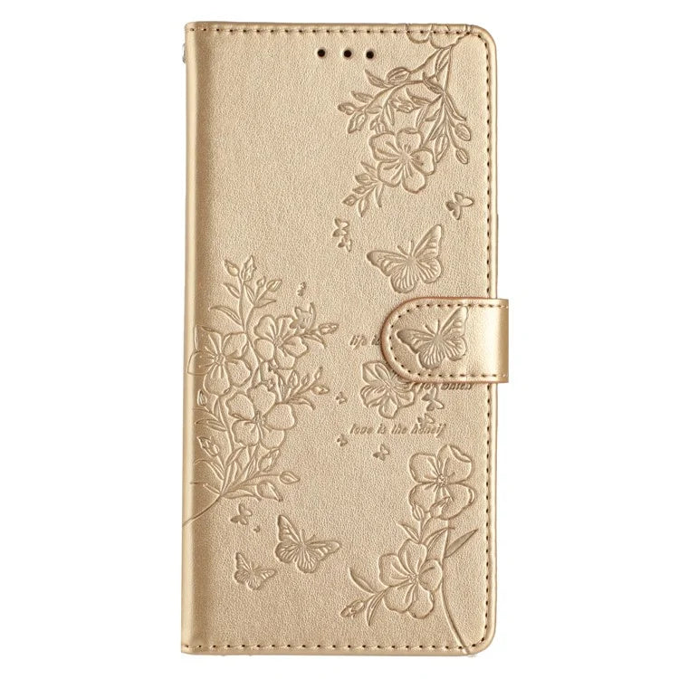 For iPhone 13 Pro Wallet Case Butterfly Floral Imprint Leather Phone Cover with Stand