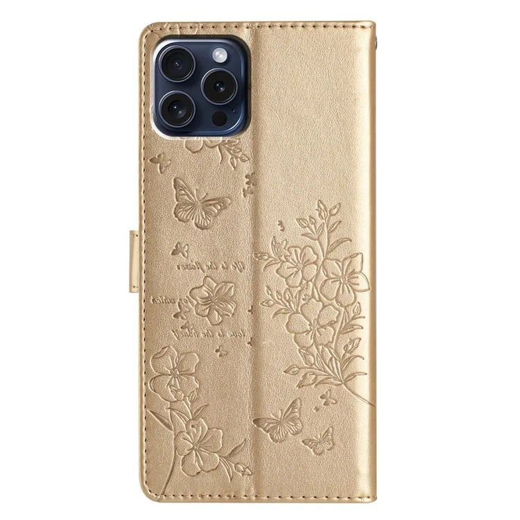 For iPhone 13 Pro Wallet Case Butterfly Floral Imprint Leather Phone Cover with Stand