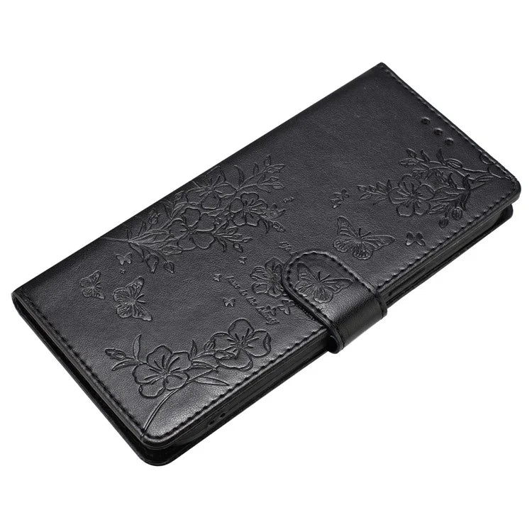 For iPhone 13 Pro Wallet Case Butterfly Floral Imprint Leather Phone Cover with Stand