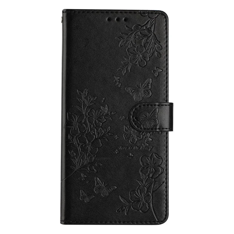 For iPhone 13 Pro Wallet Case Butterfly Floral Imprint Leather Phone Cover with Stand