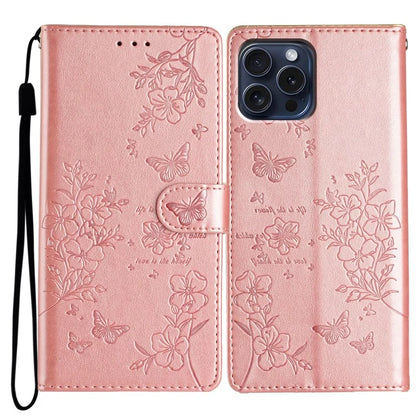 For iPhone 13 Pro Wallet Case Butterfly Floral Imprint Leather Phone Cover with Stand