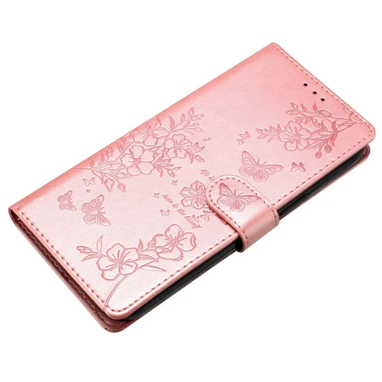 For iPhone 13 Pro Wallet Case Butterfly Floral Imprint Leather Phone Cover with Stand
