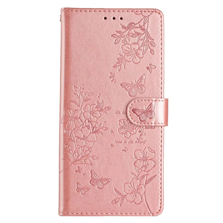 For iPhone 13 Pro Wallet Case Butterfly Floral Imprint Leather Phone Cover with Stand