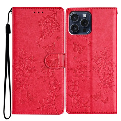 For iPhone 13 Pro Wallet Case Butterfly Floral Imprint Leather Phone Cover with Stand