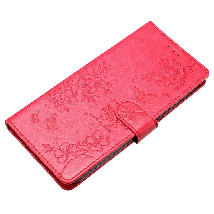 For iPhone 13 Pro Wallet Case Butterfly Floral Imprint Leather Phone Cover with Stand