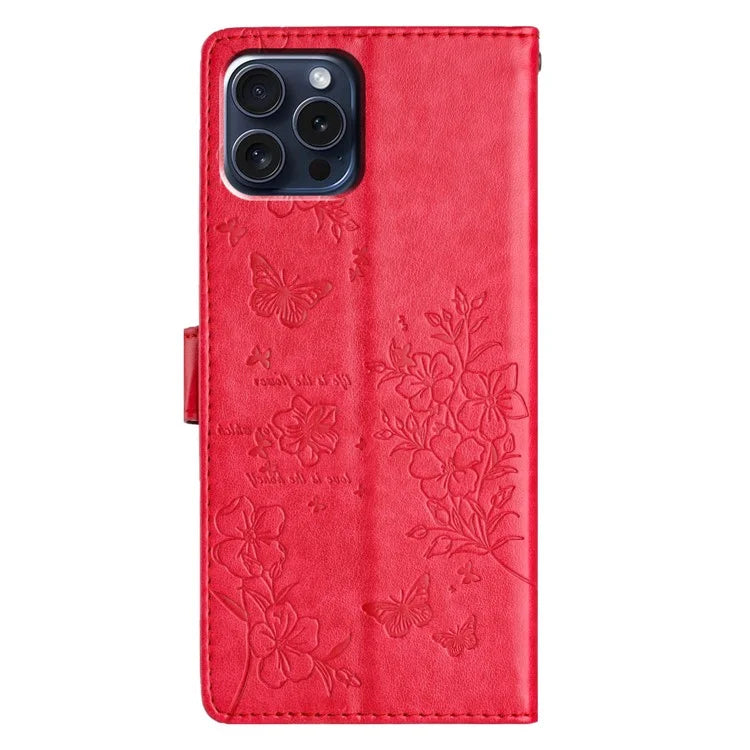 For iPhone 13 Pro Wallet Case Butterfly Floral Imprint Leather Phone Cover with Stand