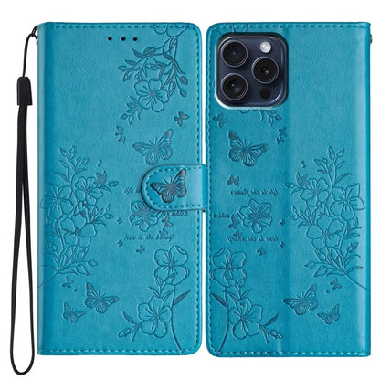 For iPhone 13 Pro Wallet Case Butterfly Floral Imprint Leather Phone Cover with Stand