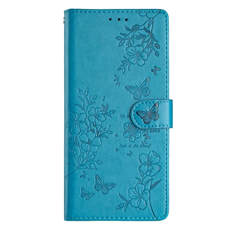 For iPhone 13 Pro Wallet Case Butterfly Floral Imprint Leather Phone Cover with Stand