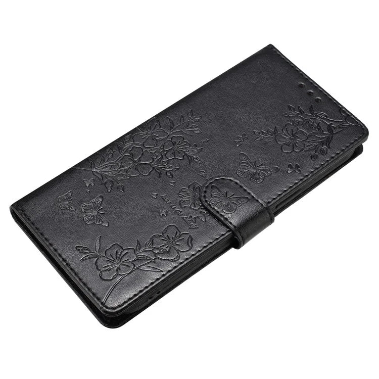 For iPhone 13 Case Butterfly Floral Imprint Leather Wallet Phone Cover with Strap