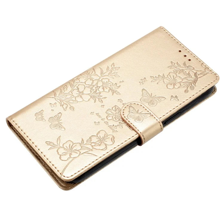 For iPhone 13 Case Butterfly Floral Imprint Leather Wallet Phone Cover with Strap