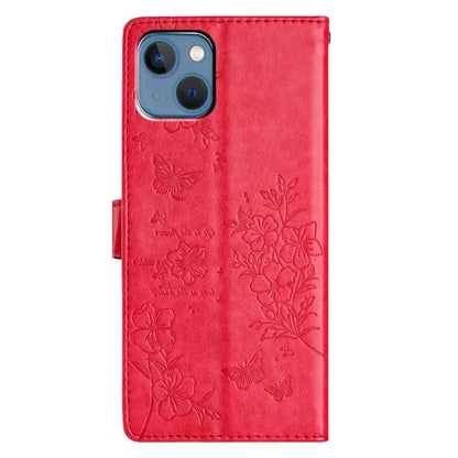 For iPhone 13 Case Butterfly Floral Imprint Leather Wallet Phone Cover with Strap